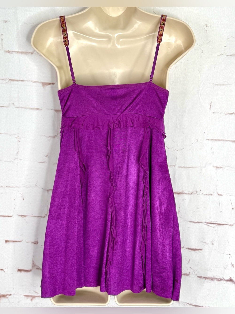 VINTAGE FREE PEOPLE Y2K Purple V-Neck Adjustable Strap S/P Babydoll Camisole - Picture 8 of 14